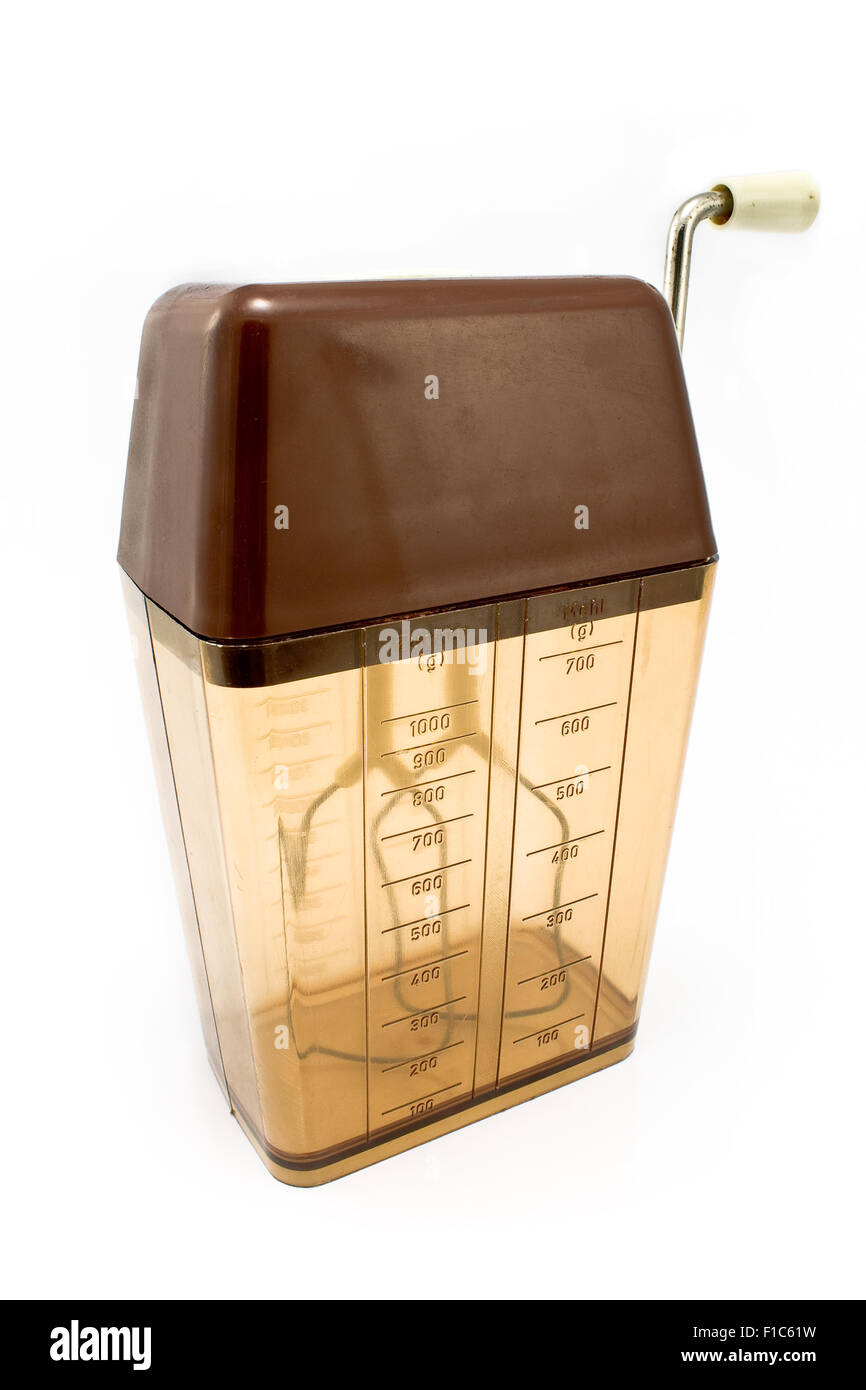 Vintage Handrührgerät isoliert auf weiss Stockfoto