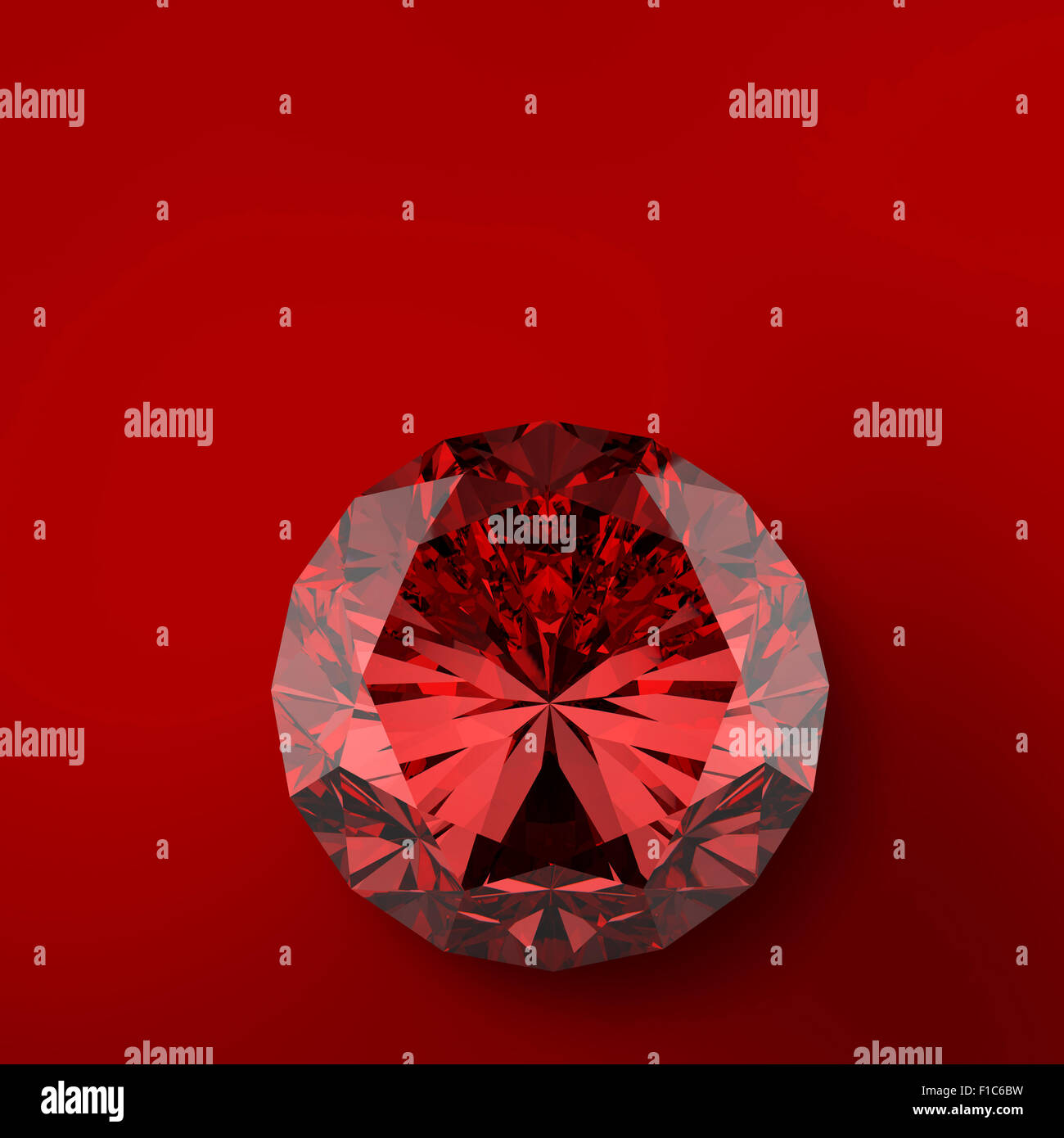 roter 3d Diamant auf rotem Grund Stockfoto