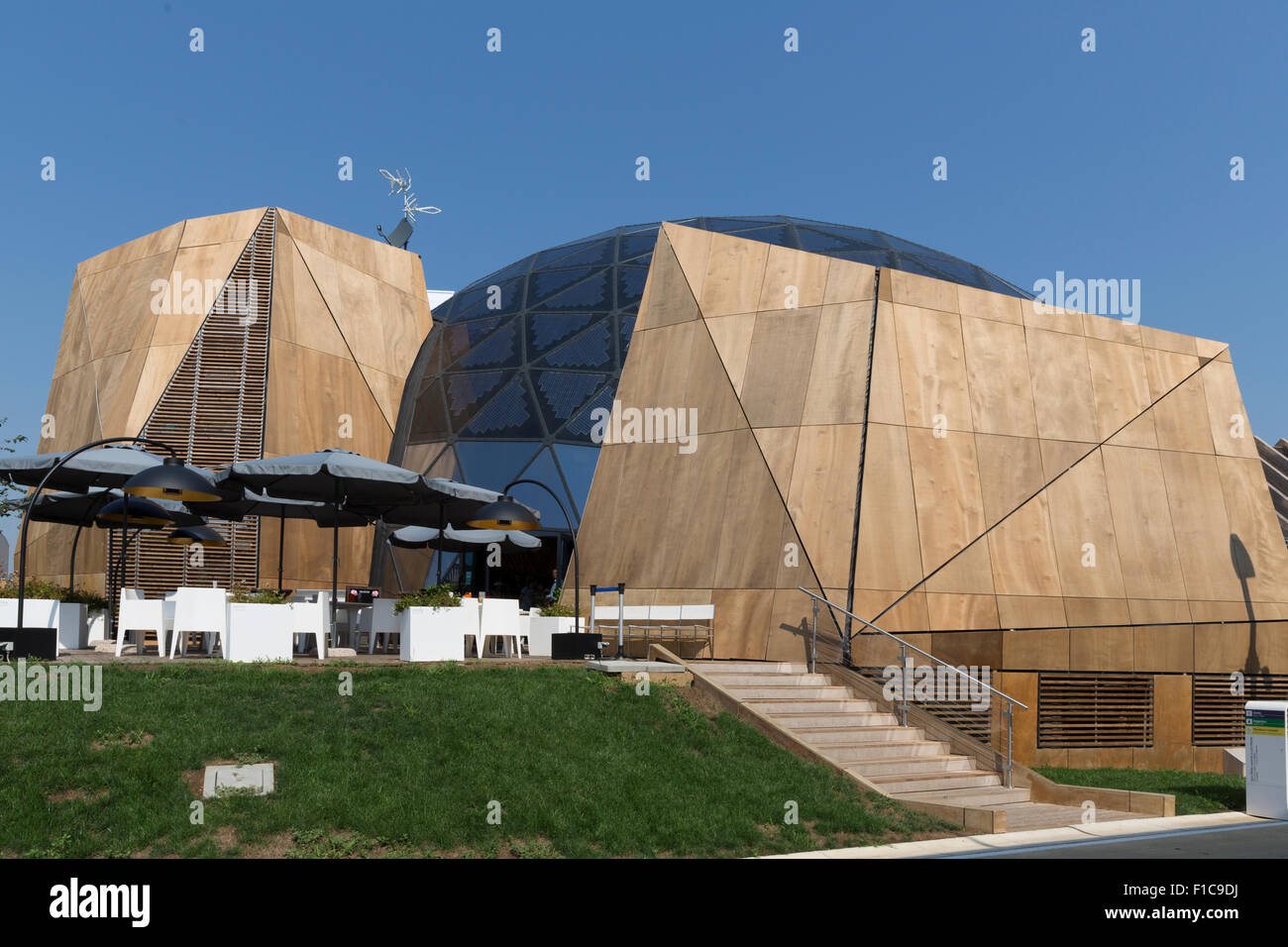 Mailand, Italien, 12. August 2015: Detail des Pavillons auf der Messe Expo 2015 Italien Belgien. Stockfoto