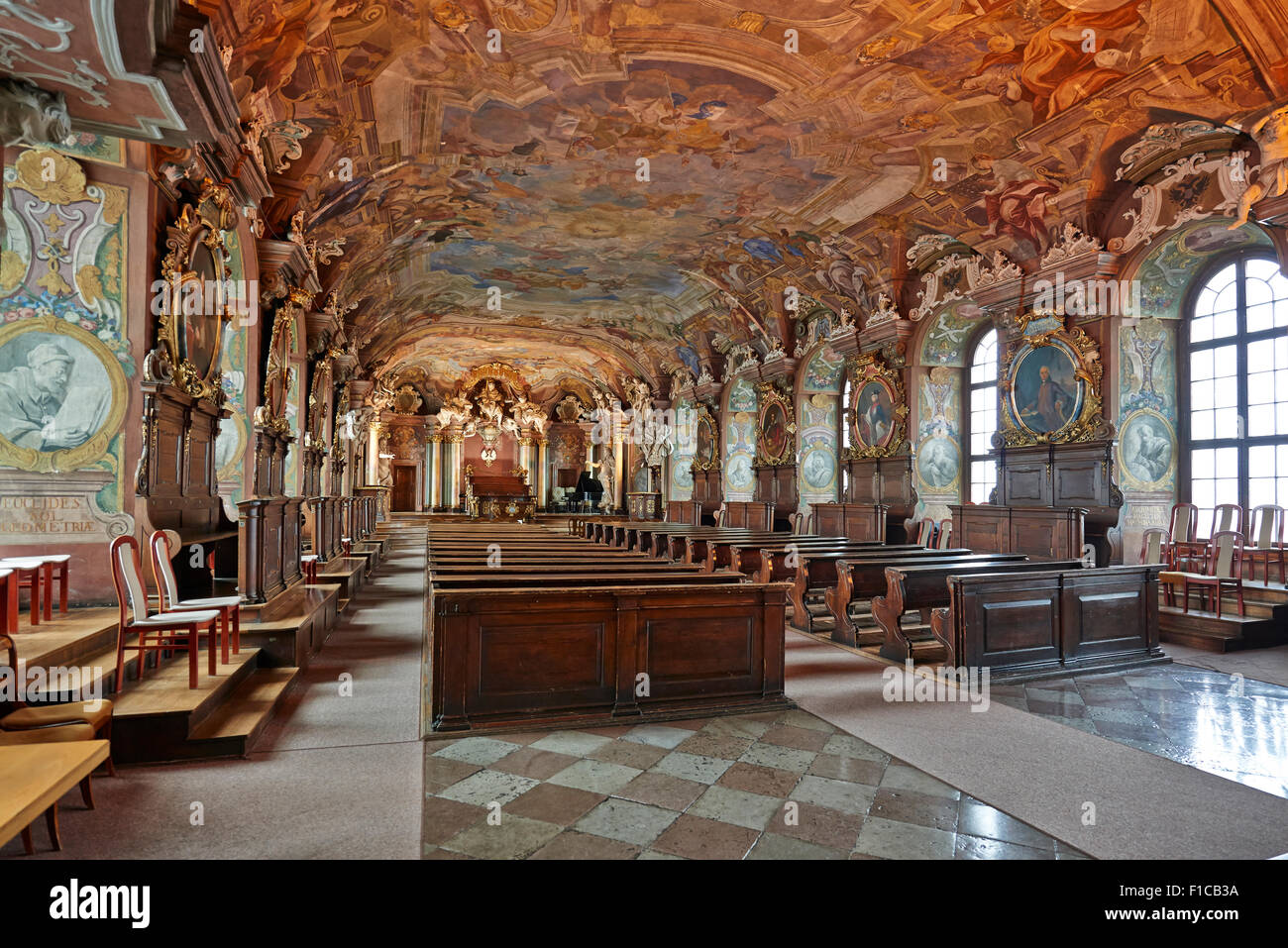 herrliche Dekoration der Aula Leopoldina, Innenansicht der Universität Breslau, Polen Stockfoto