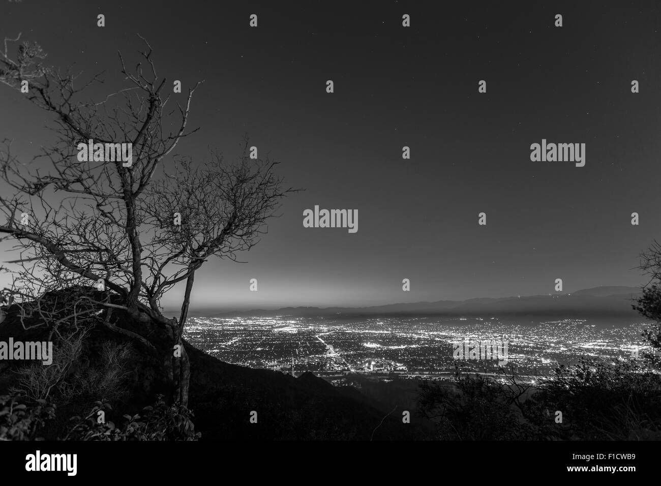 Top-Nacht Blick auf die Berge von Burbank und North Hollywood, Kalifornien. Stockfoto