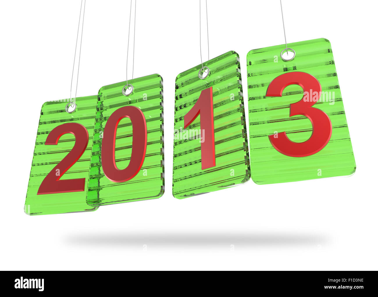3D Neujahr 2013 mit Glas Stichwörter auf weißem Hintergrund Stockfoto
