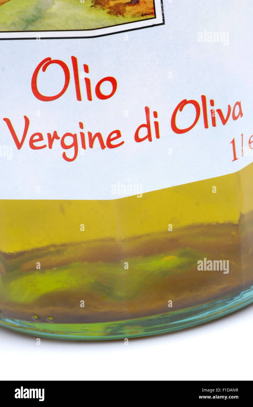 eine Flasche mit Olivenöl Stockfoto