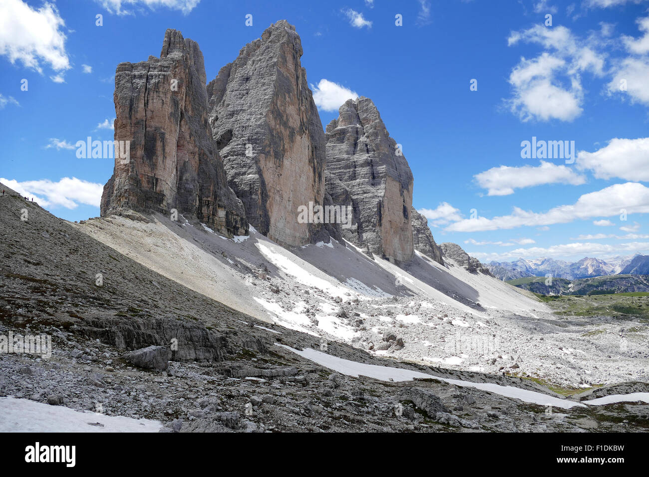 Tre Cime di Lavaredo Dolomiten in Italien Stockfoto