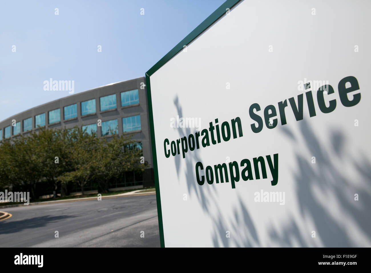 Ein Logo Zeichen außerhalb der Hauptsitz der Corporation Service Company (CSC) in Wilmington, Delaware am 29. August 2015. Stockfoto