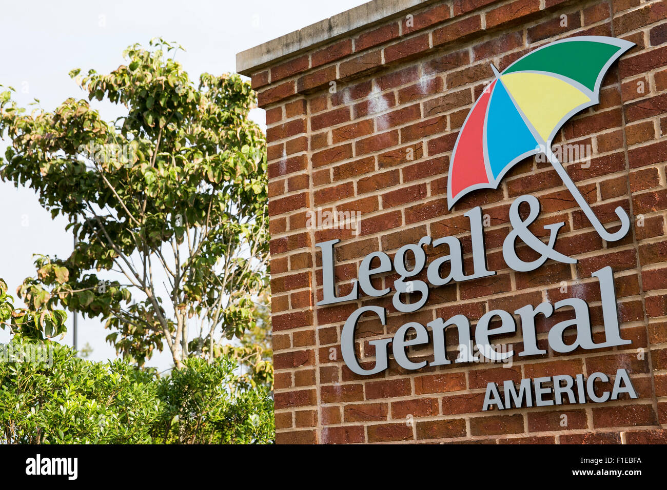 Ein Logo Zeichen außerhalb einer Einrichtung von Legal & General America in Urbana, Maryland am 30. August 2015 besetzt. Stockfoto