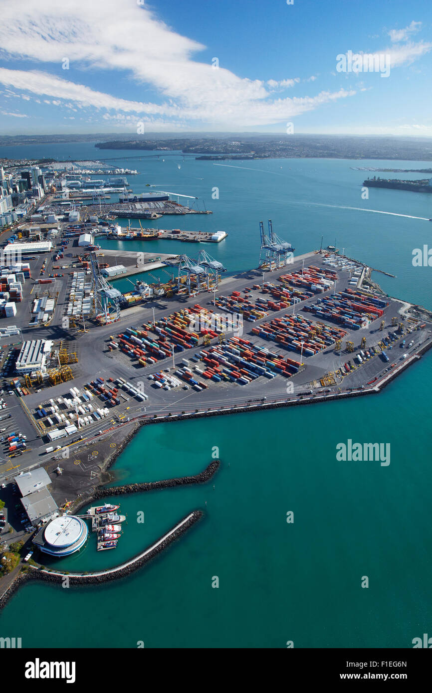 Häfen von Auckland, Waterfront, Waitemata Harbour und CBD, Auckland, Nordinsel, Neuseeland - Antenne Stockfoto