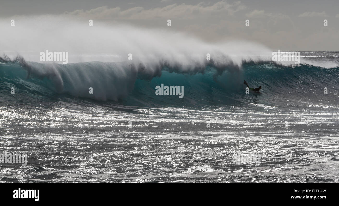 Bodyboarder Surfen auf Hawaii Stockfoto