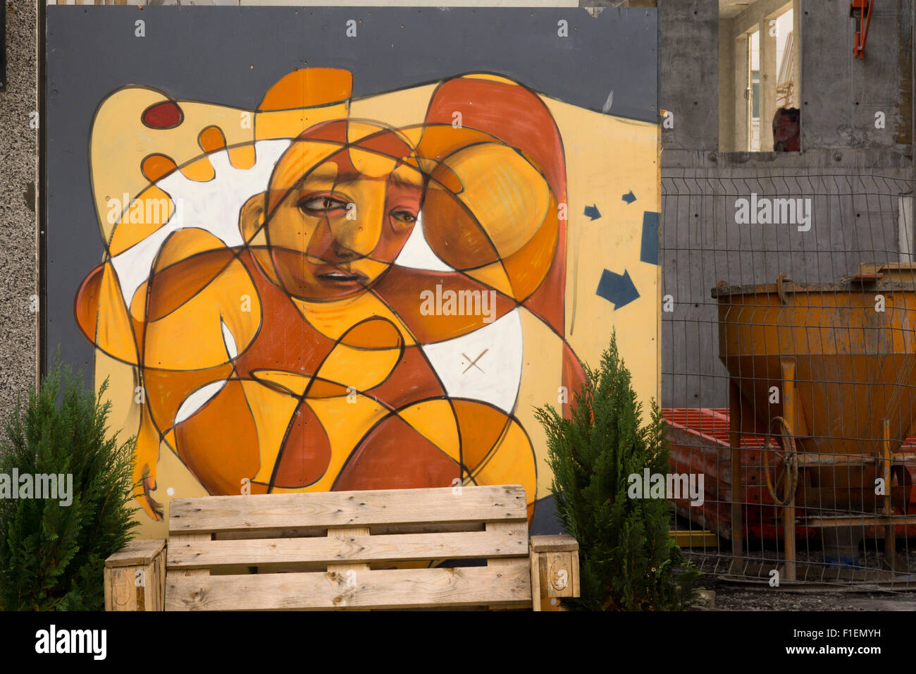 Professionelle Graffiti auf Bau Horten in Rekjavik, Island Stockfoto