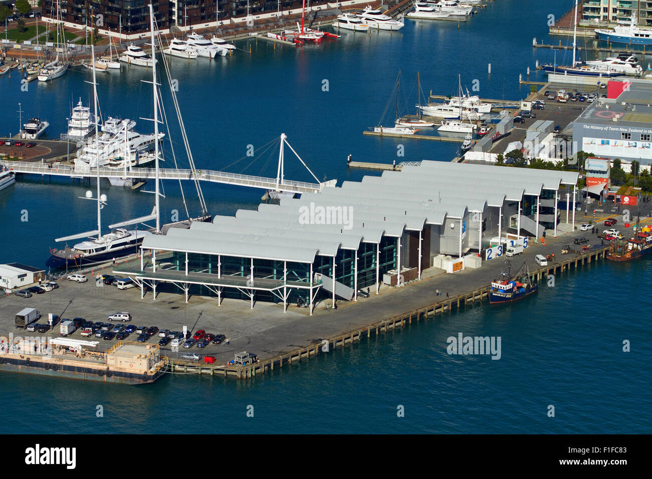 ANZ-Viadukt-Veranstaltungszentrum, Viaduct Harbour, Auckland, Nordinsel, Neuseeland - Antenne Stockfoto