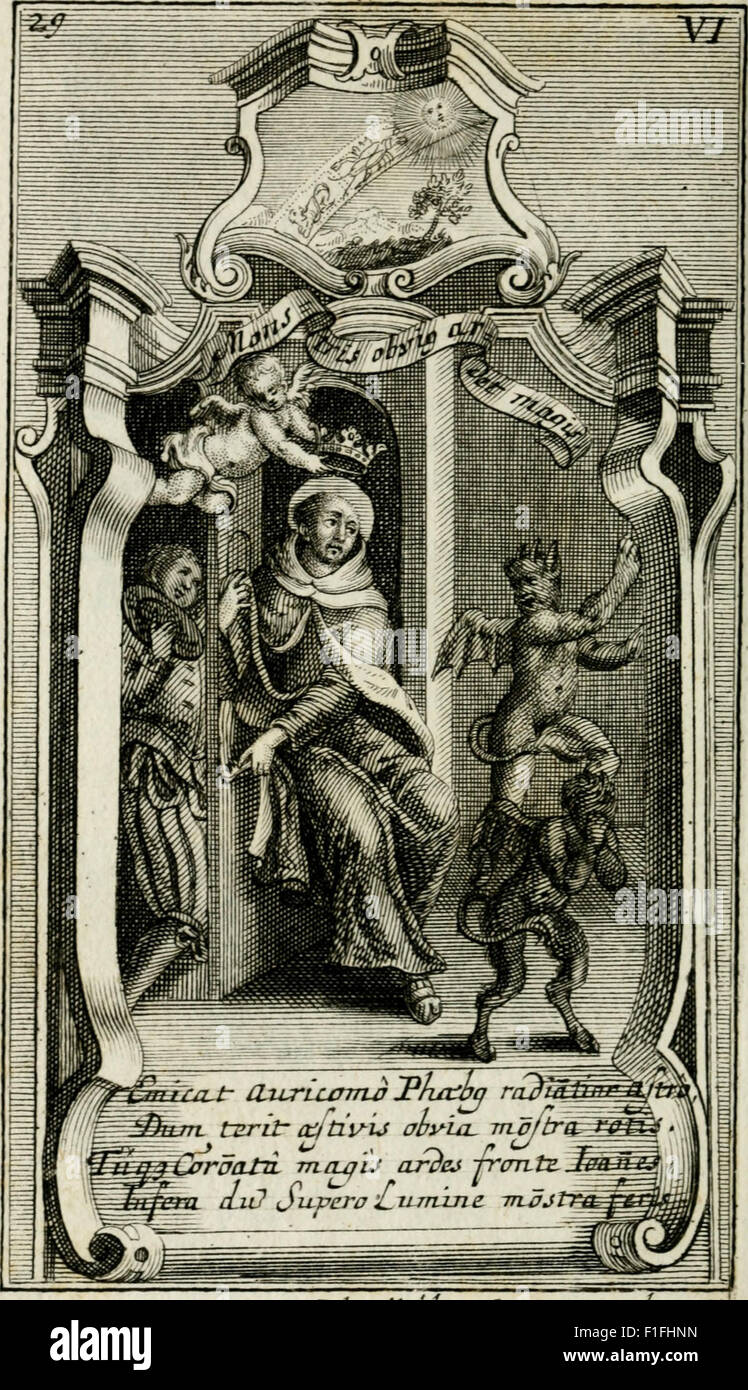 Dieses historische Werk erforscht die zeremoniellen Ehren der heiligen Teresa von Jesus und die posthume Apotheose im Vatikan. Es geht um die Ereignisse um ihre Heiligsprechung und die Bedeutung ihres Vermächtnisses in der katholischen Kirche. Stockfoto