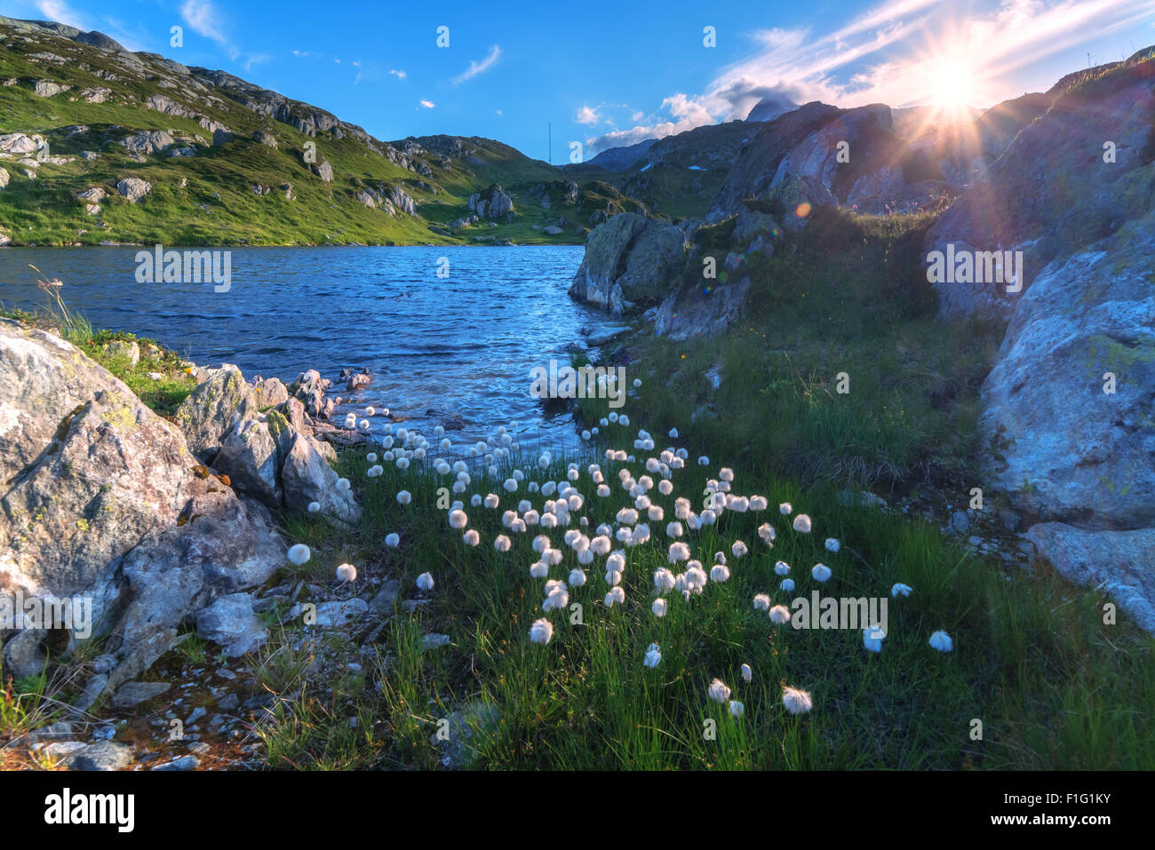 Herrliche Aussicht auf den kleinen See in der Nähe von Totensee See auf der Oberseite Grimselpass. Alpen, die Schweiz, Europa. Stockfoto