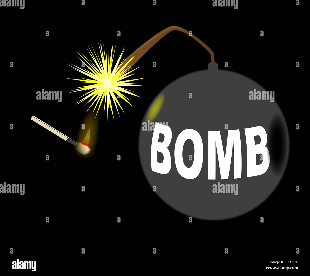Ein Match Beleuchtung die Sicherung einer Cartoon-Bombe Stockfoto