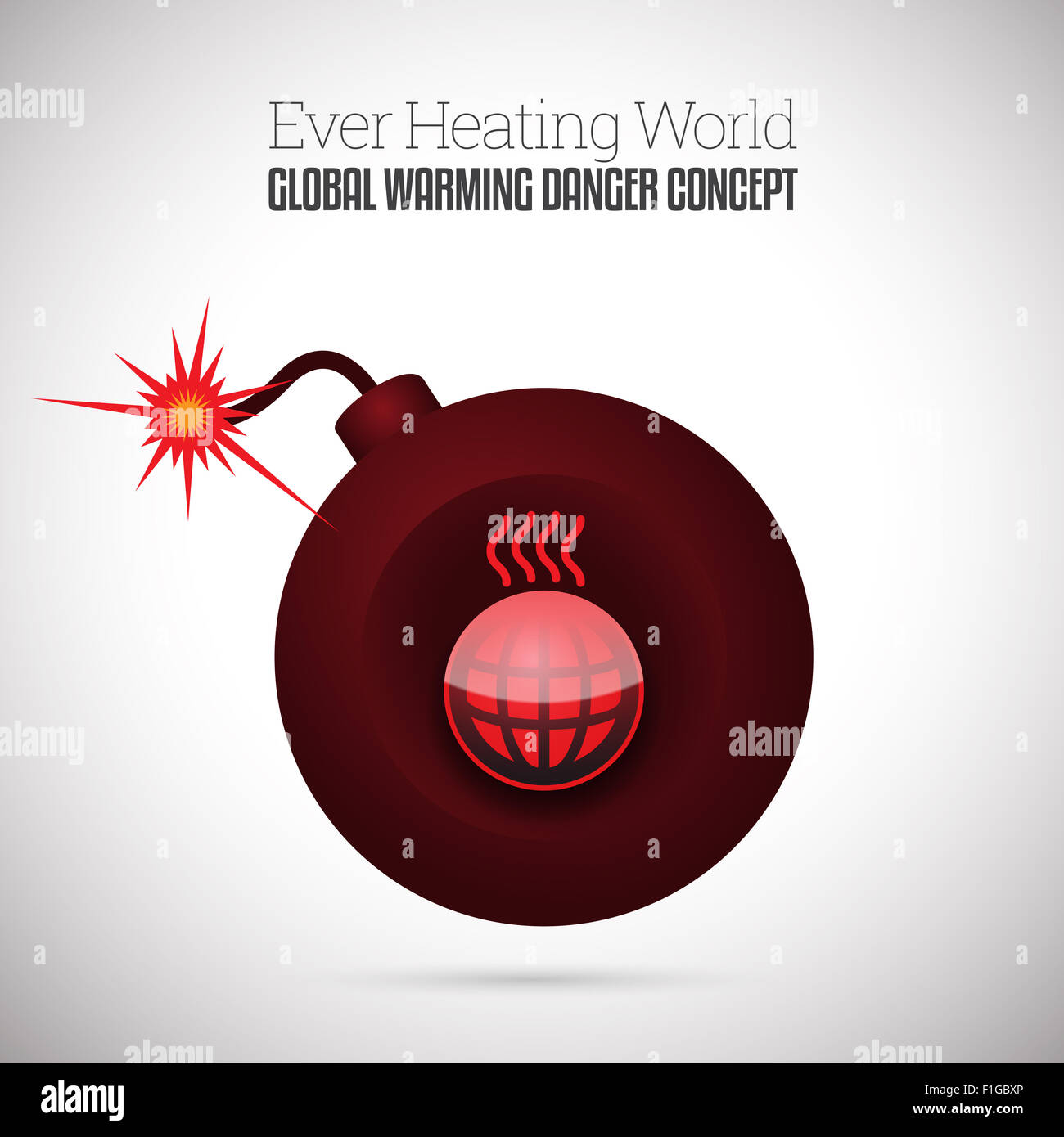 Vektor-Illustration der gezündeten Bombe mit Weltkugel Aufheizen. Stockfoto