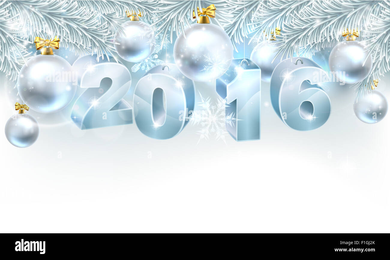 Schneeflocken und Christbaumkugel Christbaumkugeln verzieren Winter-Design-Hintergrund mit Christbaumkugeln 2016 zu lesen. New Year oder Christm Stockfoto