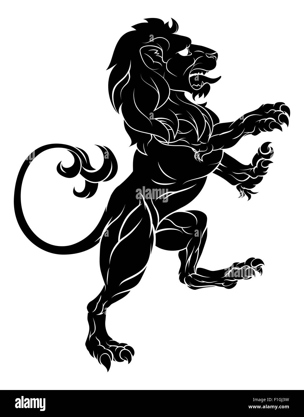 Original-Illustration von z. B. von einer Wappen oder Wappen Emblem auf Hinterbeine steht ein steigender Löwe Stockfoto