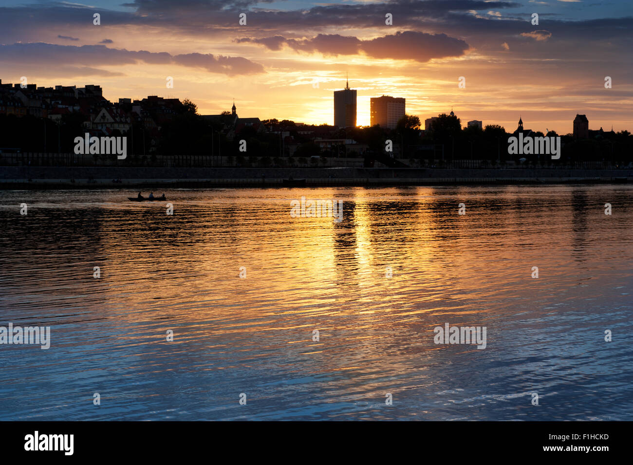 Weichsel Skyline Abend Blick in Warschau Stockfoto