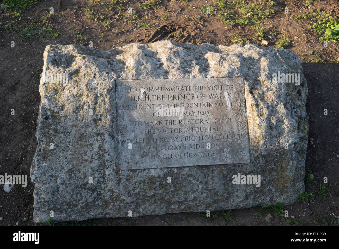 Gedenktafel an der Victoria-Brunnen in Steine Gärten, Brighton Stockfoto
