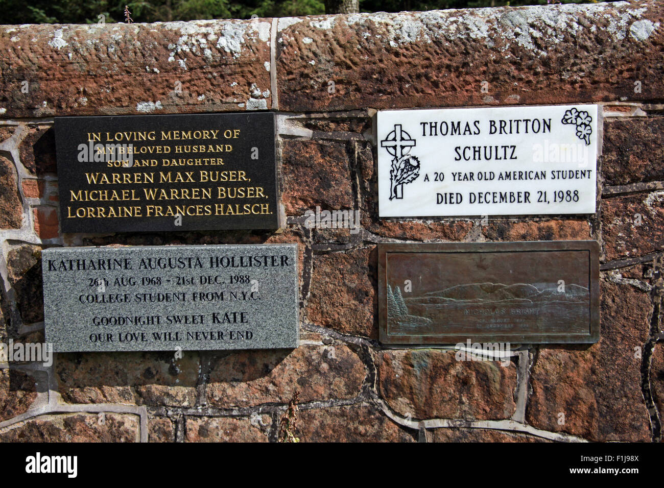 Lockerbie PanAm103 In Erinnerung Memorial Wall Nikolaus hellen Thomas Britton Schultz Warren Max Buser Katherine Augusta Stockfoto