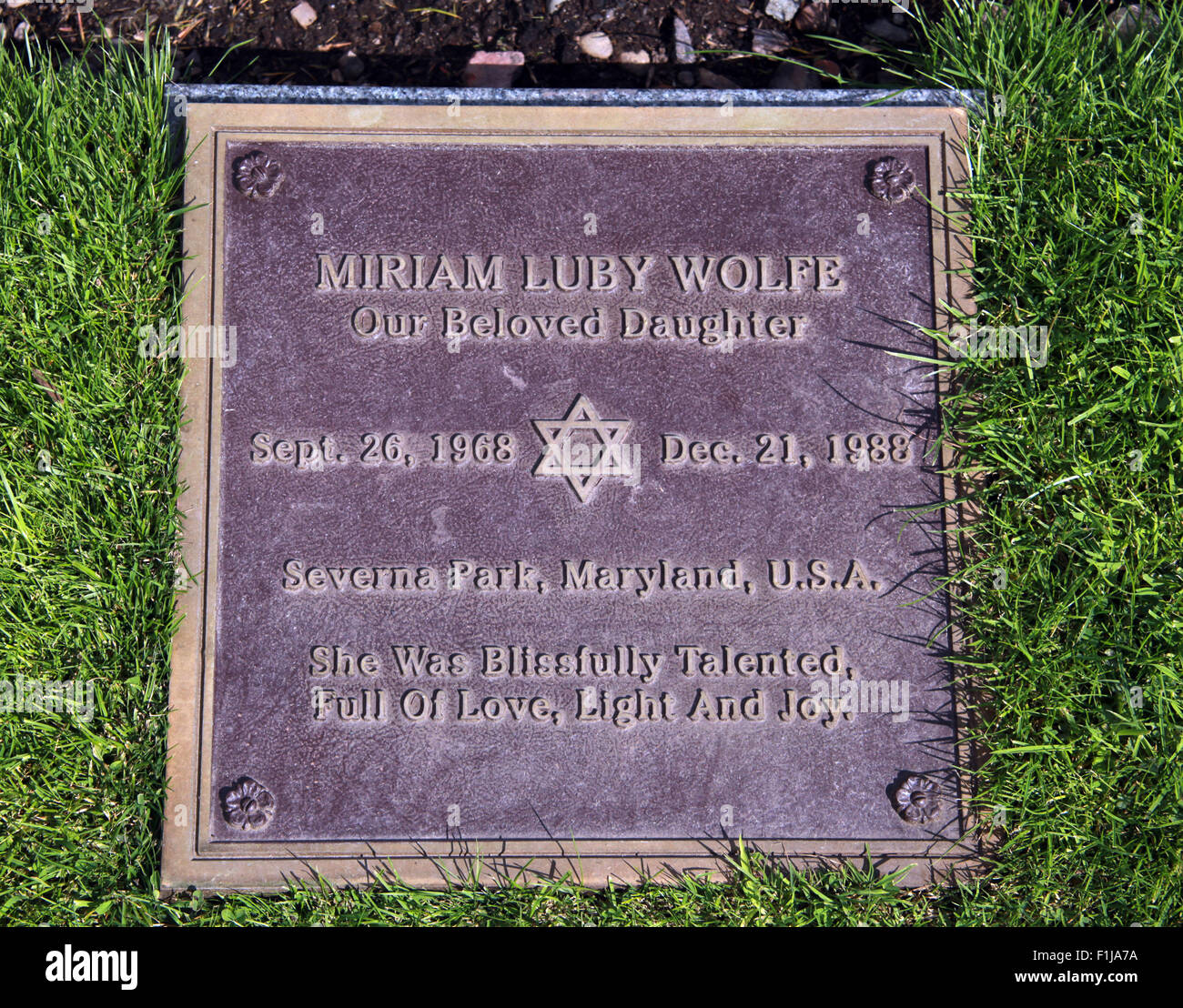 Lockerbie PanAm103 In Erinnerung Memorial Miriam Luby Wolfe Severna Park Maryland jüdische Religion, Schottland Stockfoto