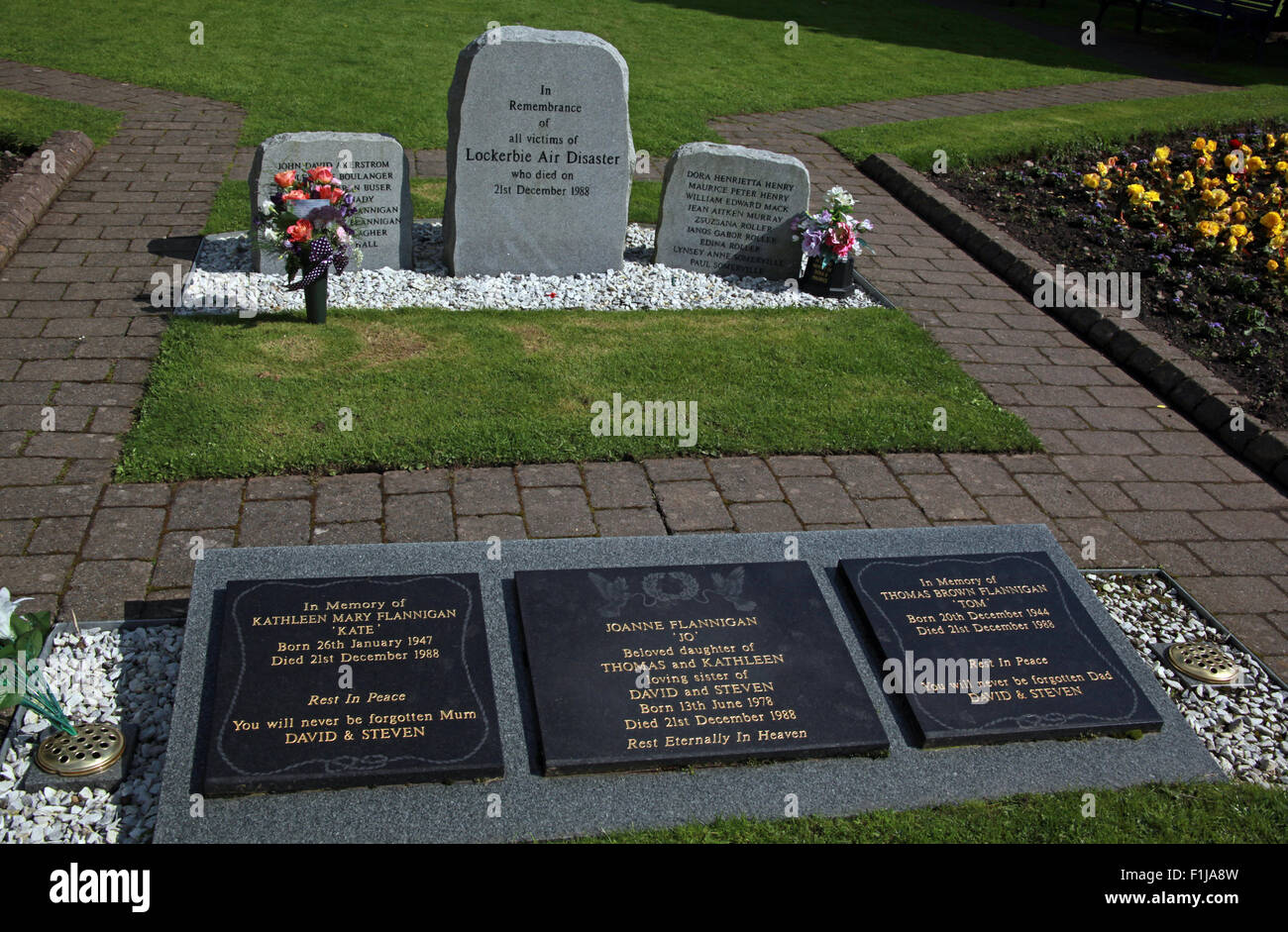Lockerbie PanAm103 In Erinnerung Memorial Steinen Flannigan, Schottland Stockfoto