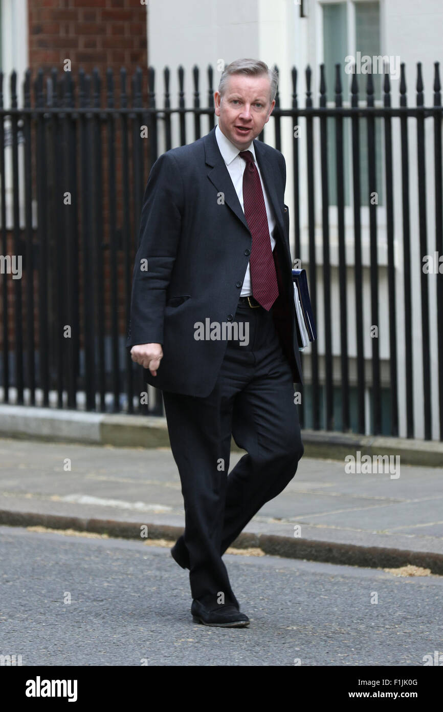 London, UK, 19. Mai 2015: Justiz-Staatssekretär Michael Gove gesehen in der Downing Street in London, Stockfoto