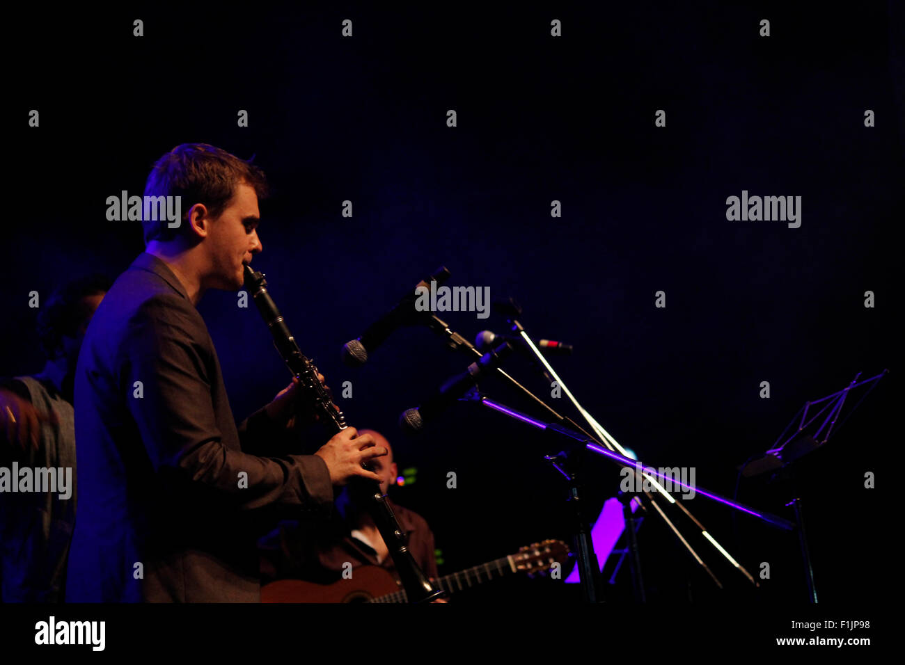 Beliebte indische Klarinettist und Musik Komponisten Shankar Tucker die live beim Sturm Festival 2014, Bangalore, Indien Stockfoto