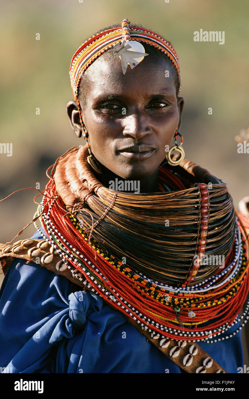 Porträt oder Rendille Tribeswoman Kenia, Afrika Stockfoto