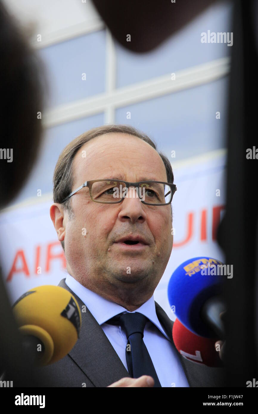 Presidential besuchen von Francois Hollande, der Firma Air Liquide Advanced Technologies, in der Nähe von Grenoble, Isere, Frankreich. Stockfoto