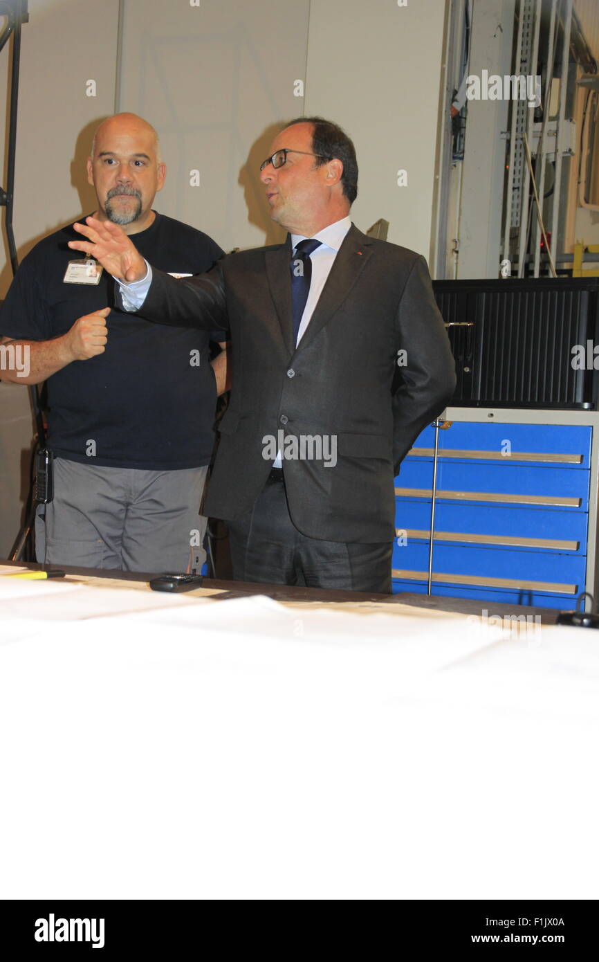 Presidential besuchen von Francois Hollande, der Firma Air Liquide Advanced Technologies, in der Nähe von Grenoble, Isere, Frankreich. Stockfoto