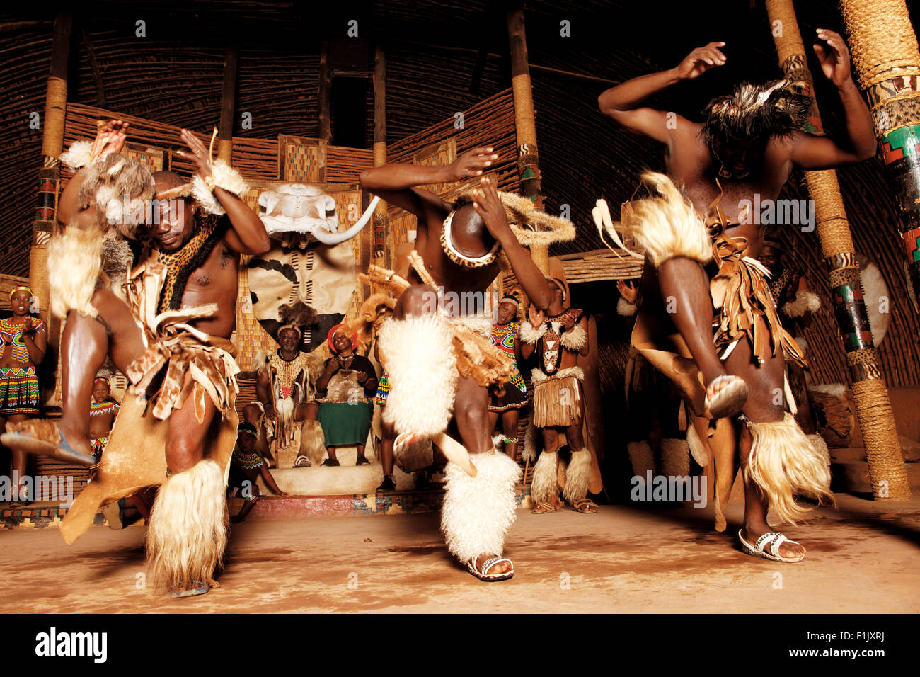 Zulu-Tänzer, Shakaland Stockfoto