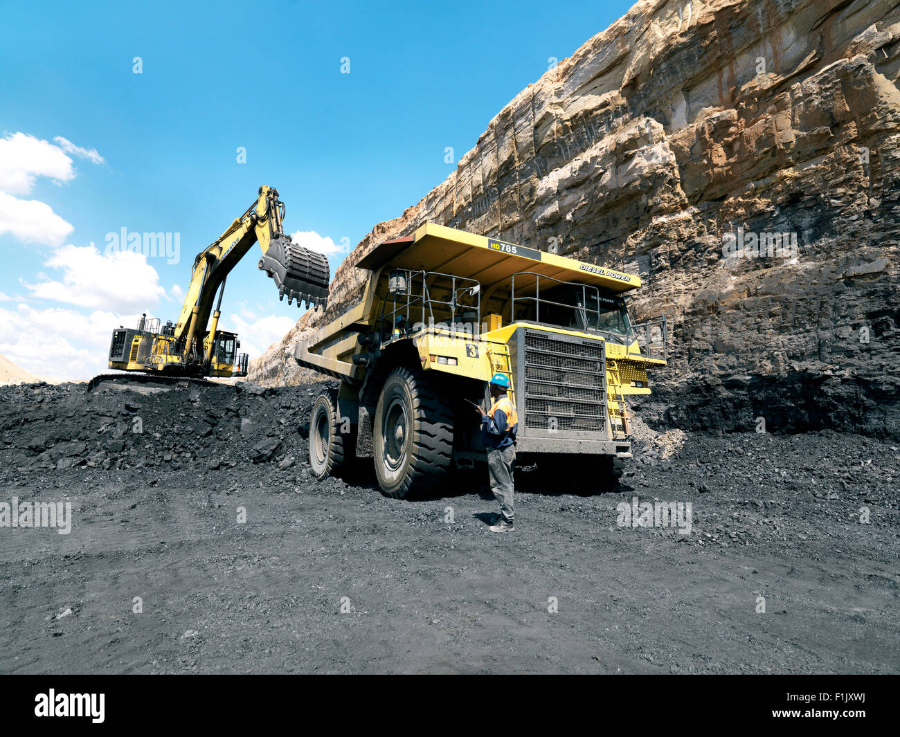 Beladung Kohle aus Tagebau, Palesa Coal Mine Stockfoto