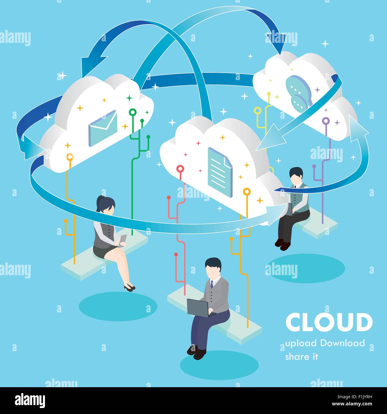 flache isometrische 3D-Design von Cloud-computing-Konzept Stock Vektor