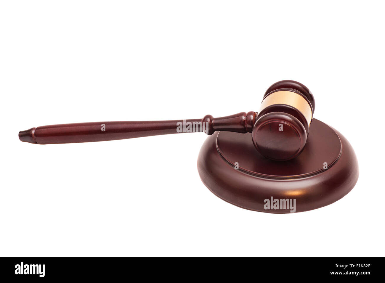 Holz Richterhammer und Resonanzboden isoliert auf weißem Hintergrund Stockfoto