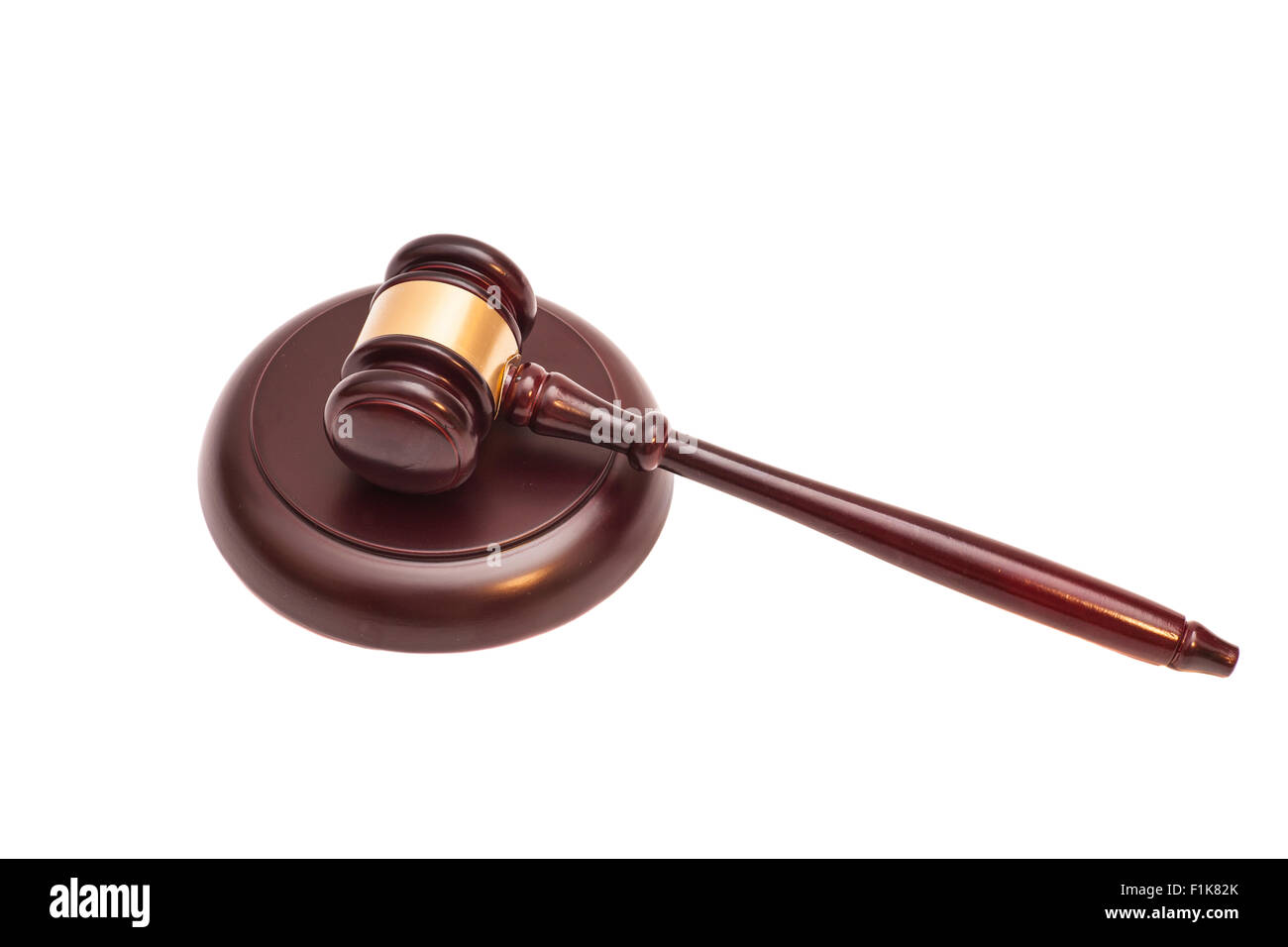 Holz Richterhammer und Resonanzboden isoliert auf weißem Hintergrund Stockfoto