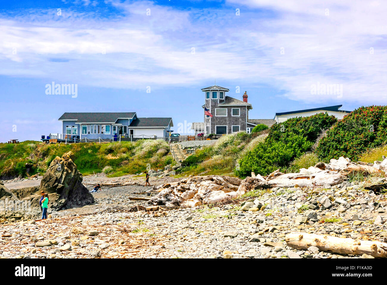 Blick auf Strand Ferienhäuser in Crescent City Hotel liegt an der Pazifikküste im oberen nordwestlichen Teil von Kalifornien Stockfoto