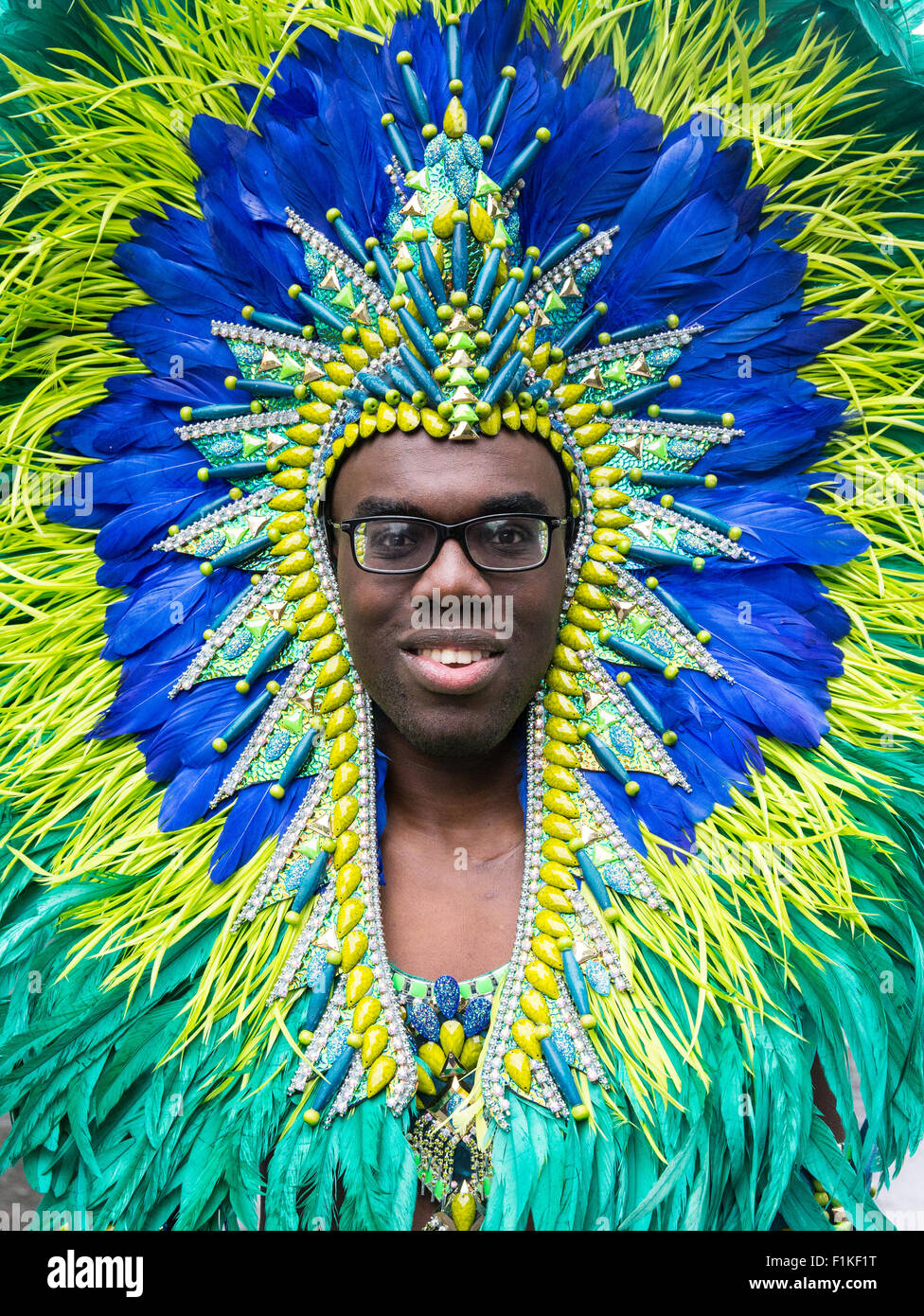 Feier am Notting Hill Carnival-The größte Straßenfest in Europa.  Karibischer Kultur mit bunten Kostümen Stockfoto