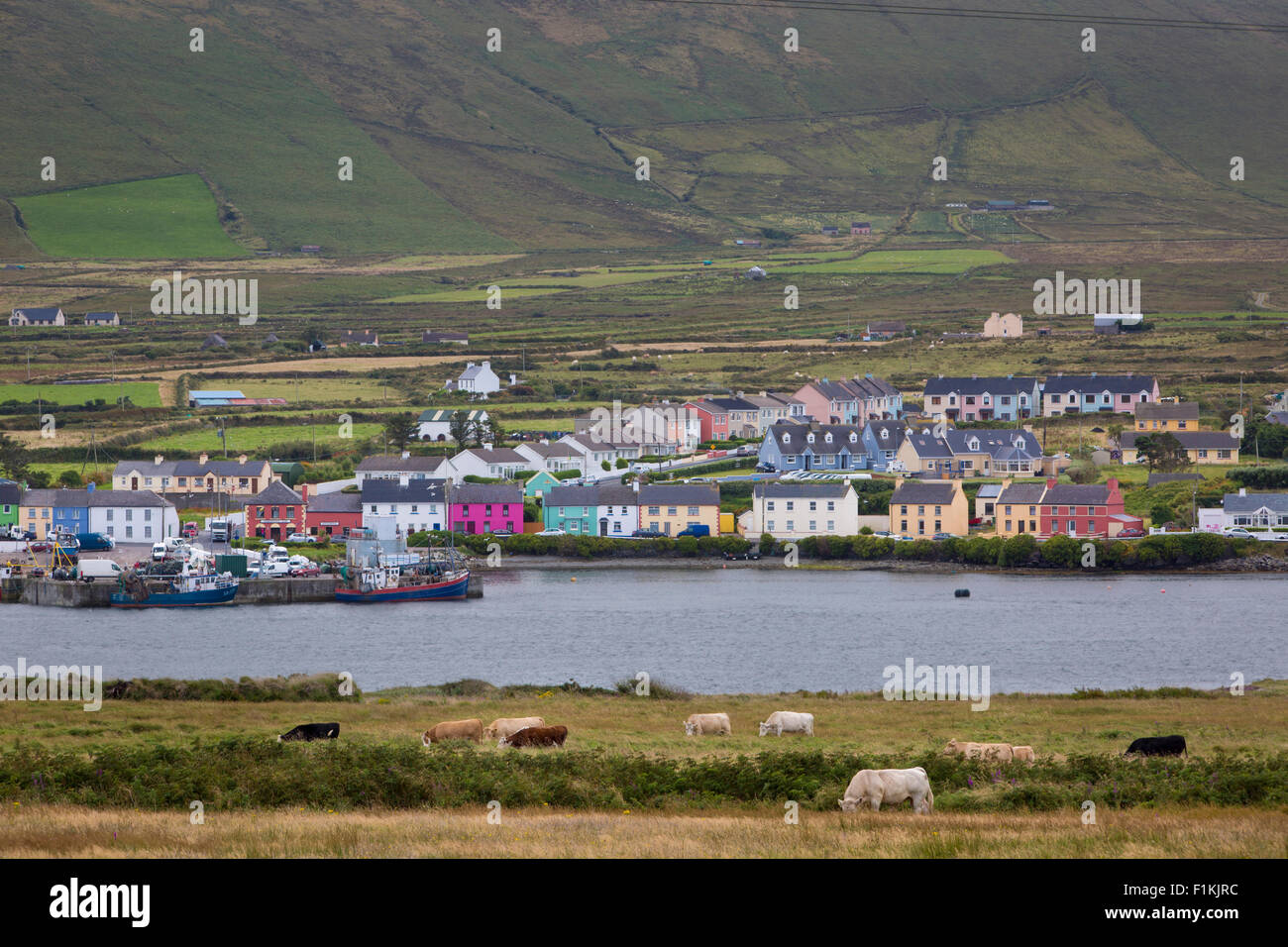 Blick über Portmagee entlang Ring von Skelig, County Kerry, Irland Stockfoto