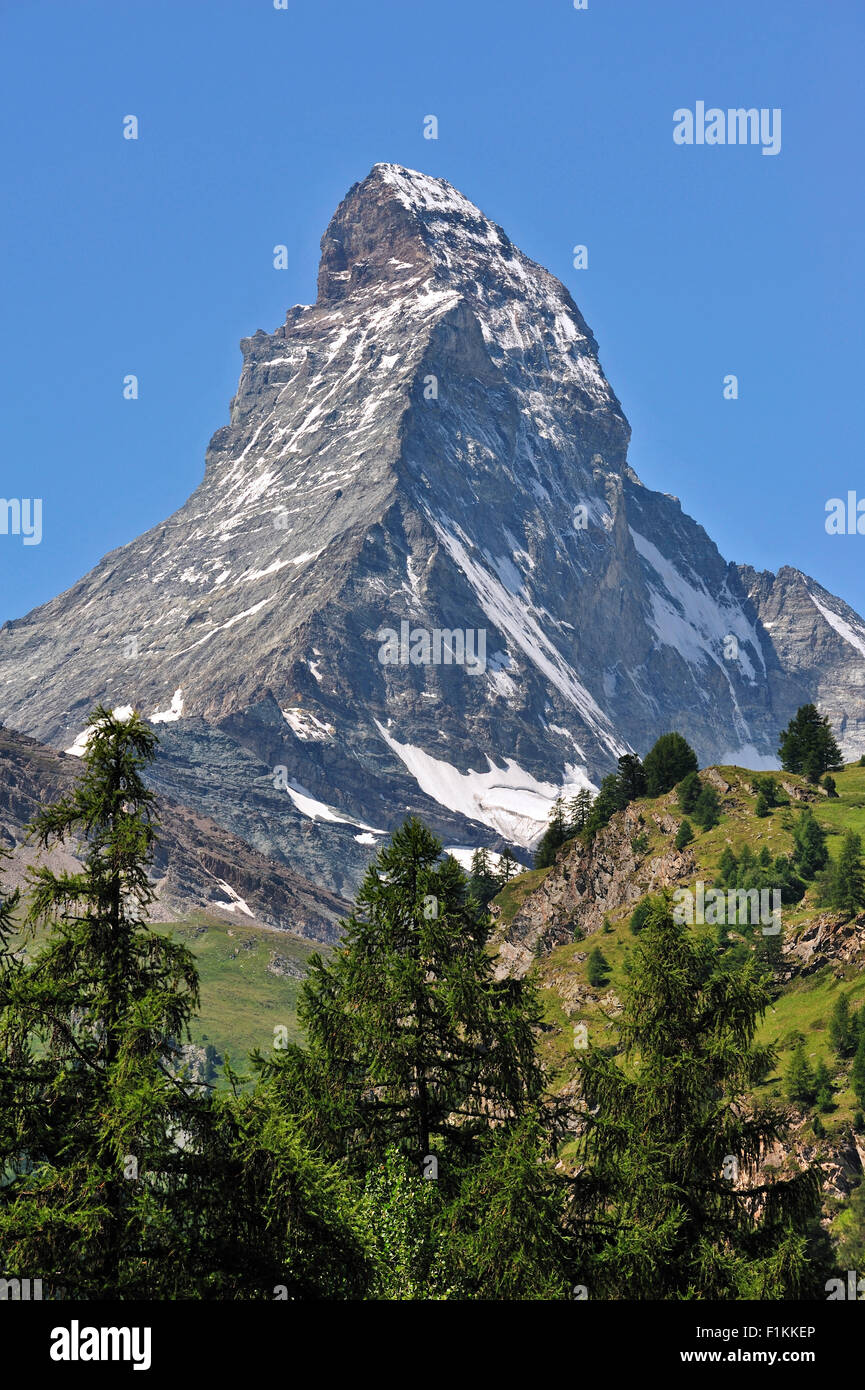 Ansicht von Zermatt über den Berg Matterhorn in den Schweizer Alpen, Wallis / Wallis, Schweiz Stockfoto