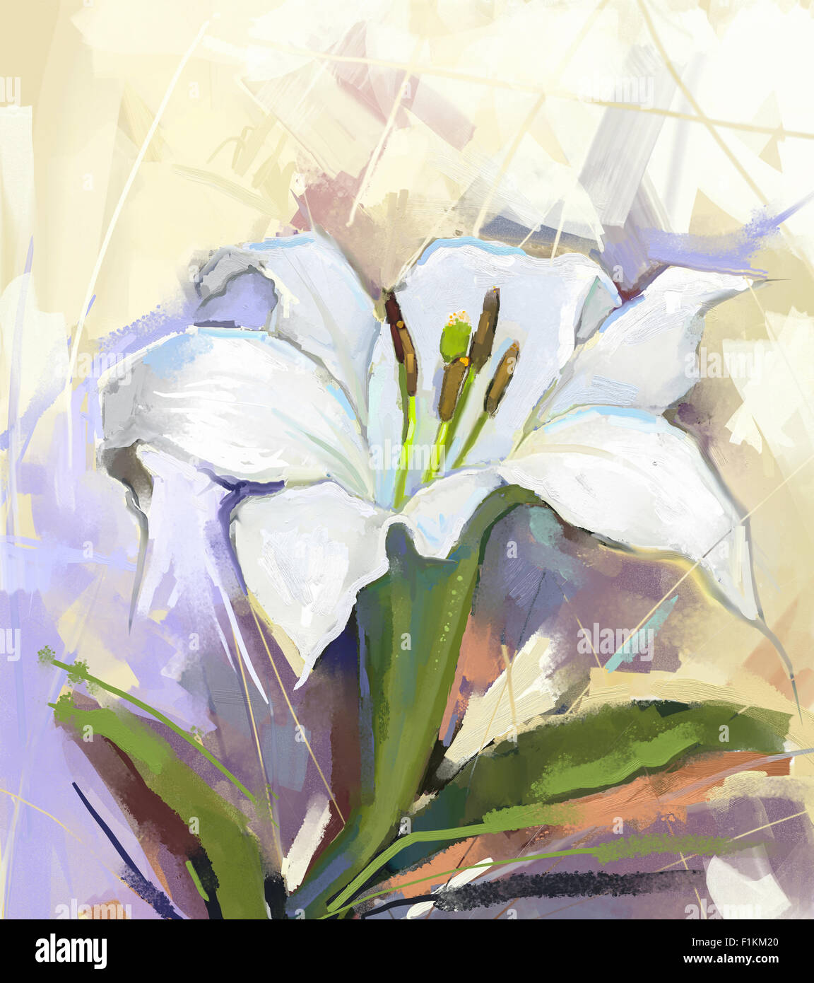 Ölgemälde weiße Lilie Blume. Ölgemälde Stockfoto