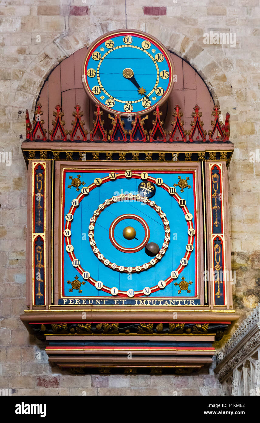15.Jh. astronomische Uhr in Exeter Kathedrale, Exeter, Devon, UK Stockfoto