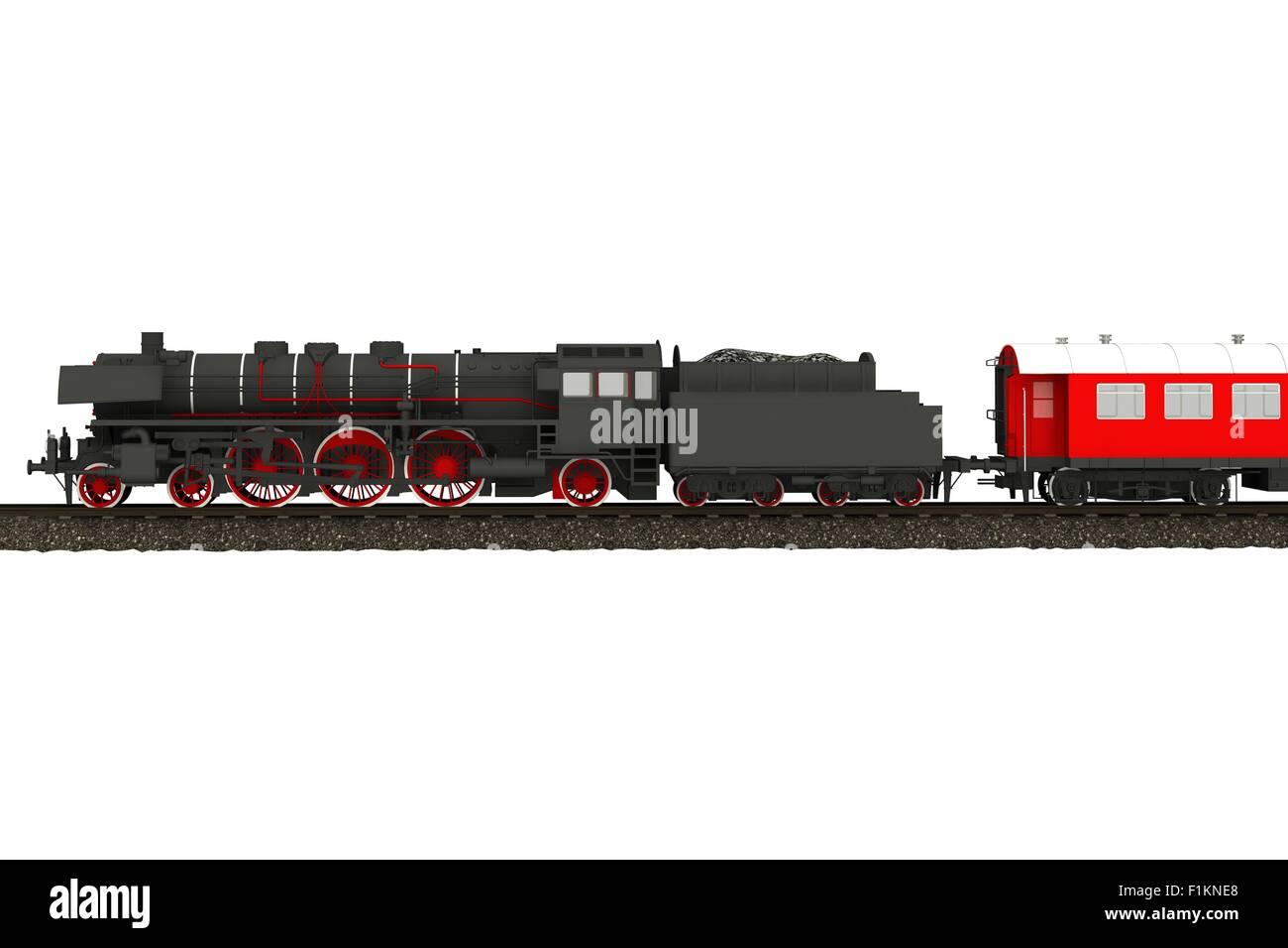 Steam Train-Illustration, Isolated on White. Alte Dampflok. Stockfoto