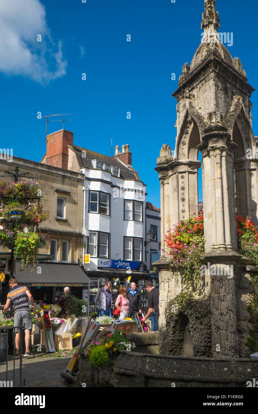 Wells eine kleine Kathedrale City in Somerset England UK Markttag ist Mittwoch. Stockfoto