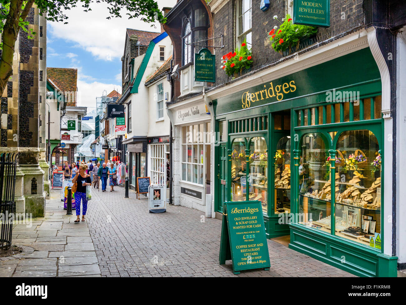 Geschäfte auf Zifferblatt Lane in der Stadt Zentrum, Ipswich, Suffolk, England, UK Stockfoto