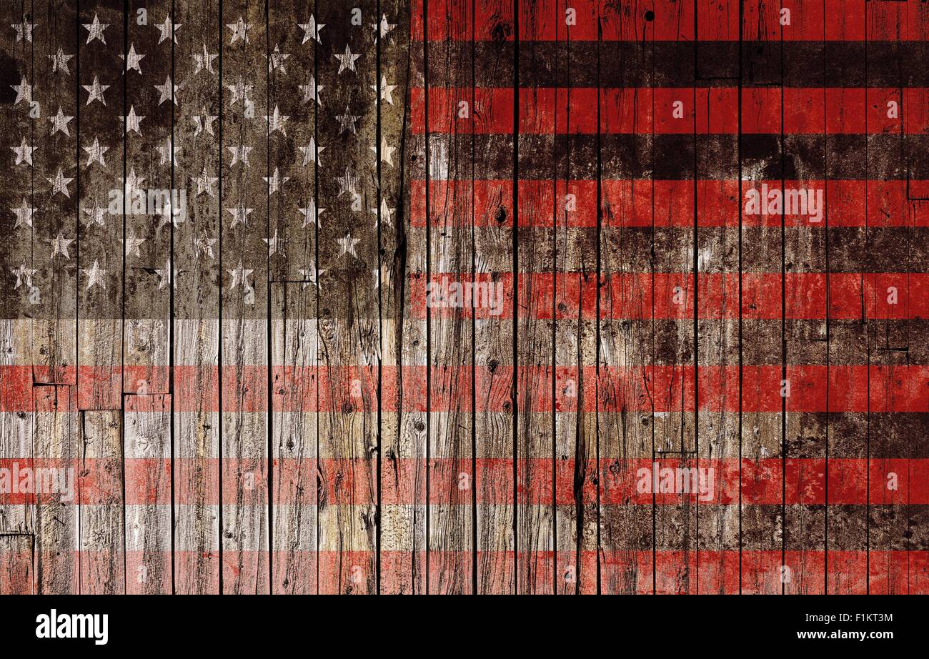 Amerikanische Flagge auf Holz hochauflösende Hintergrund gemalt. Stockfoto