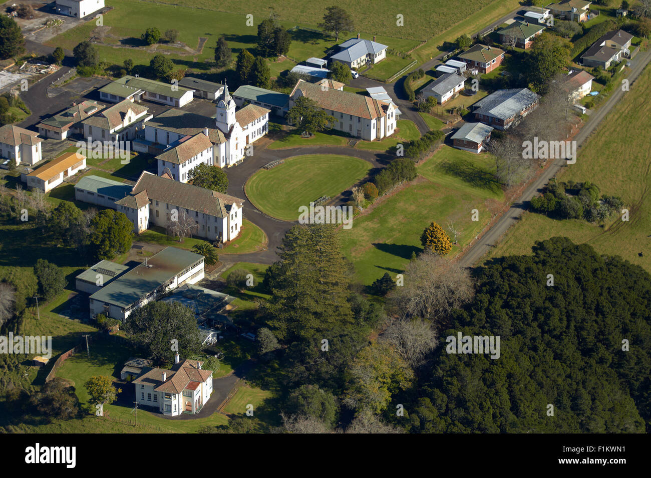 Ehemalige St Stephen Schule, Bombay, South Auckland, Nordinsel, Neuseeland - Antenne Stockfoto