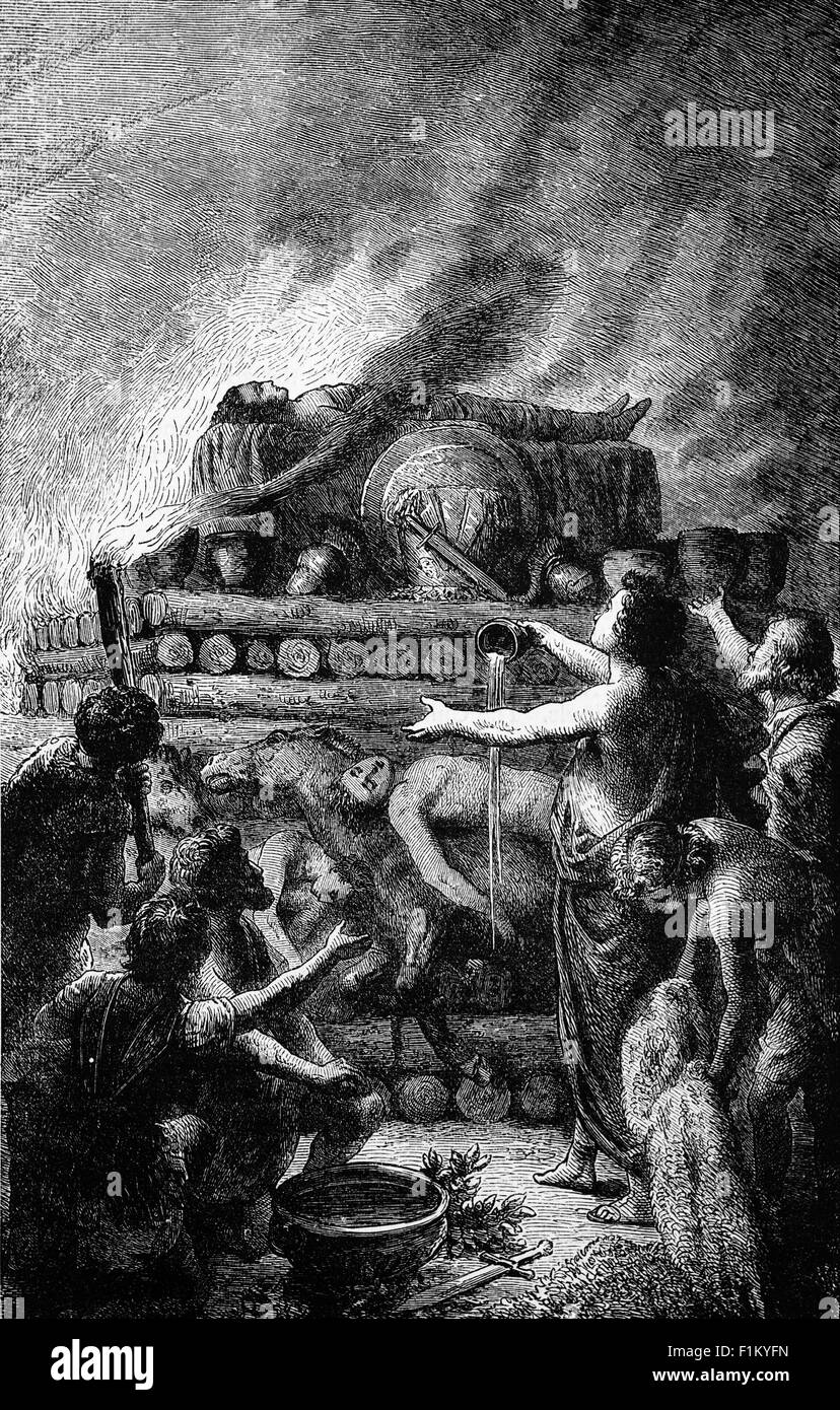Die Beerdigung Scheiterhaufen des Patroklos, Sohn von Menoetius, Enkel des Schauspielers, König von Opus und Achilles geliebten Kameraden und Bruder-in-Arms getötet in der Schlacht mit den Trojanern, 5. Jahrhundert v. Chr. Stockfoto