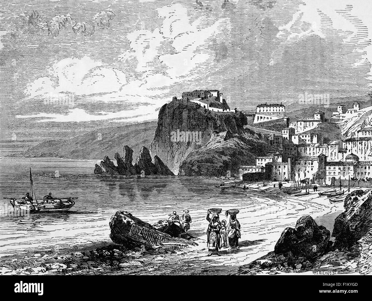 Eine Ansicht des 19. Jahrhunderts der sizilianischen Küste, Italien Stockfoto