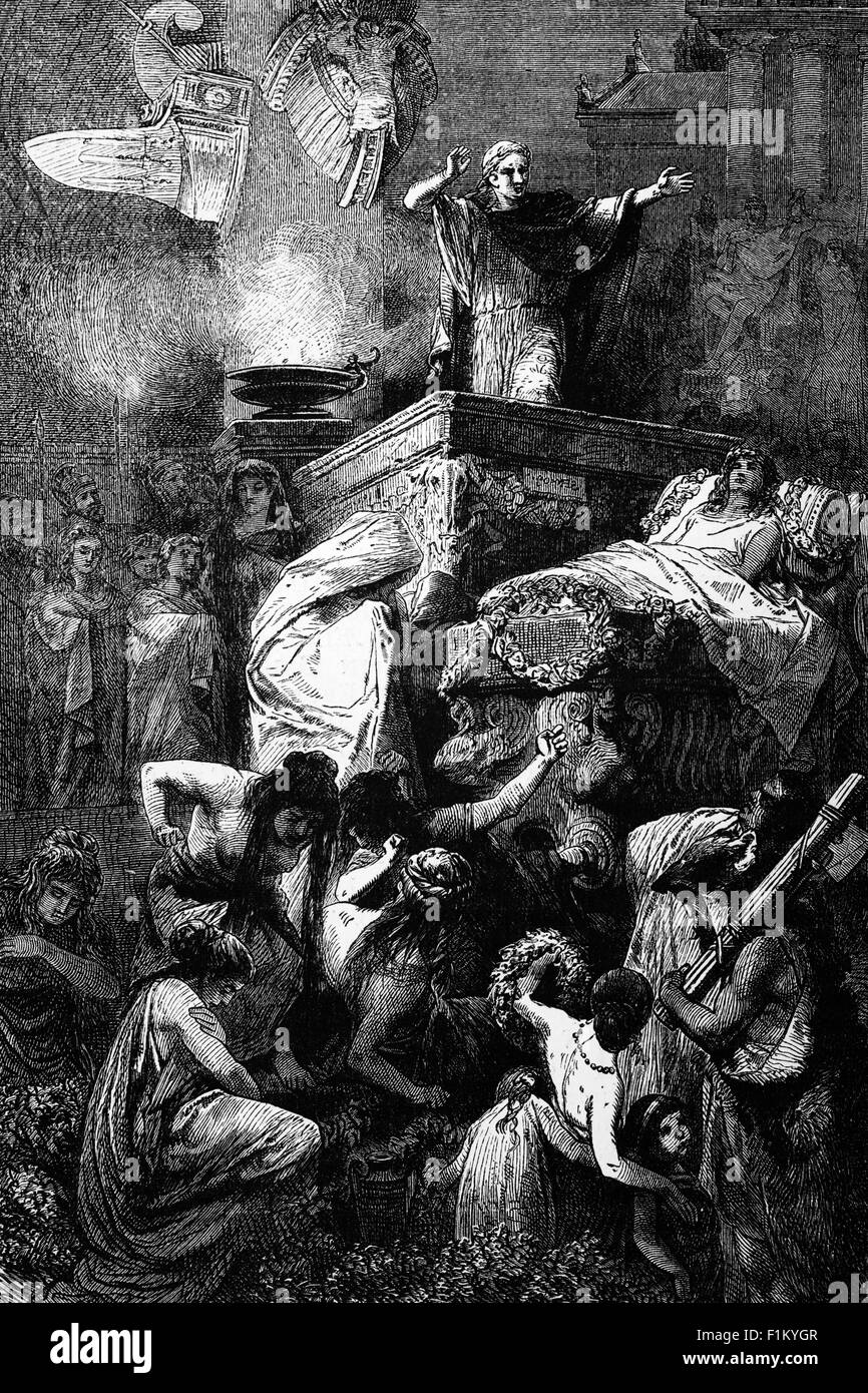 Die Bestattungsoration für einen gefallenen römischen Helden, 1. Jahrhundert v. Chr. Stockfoto