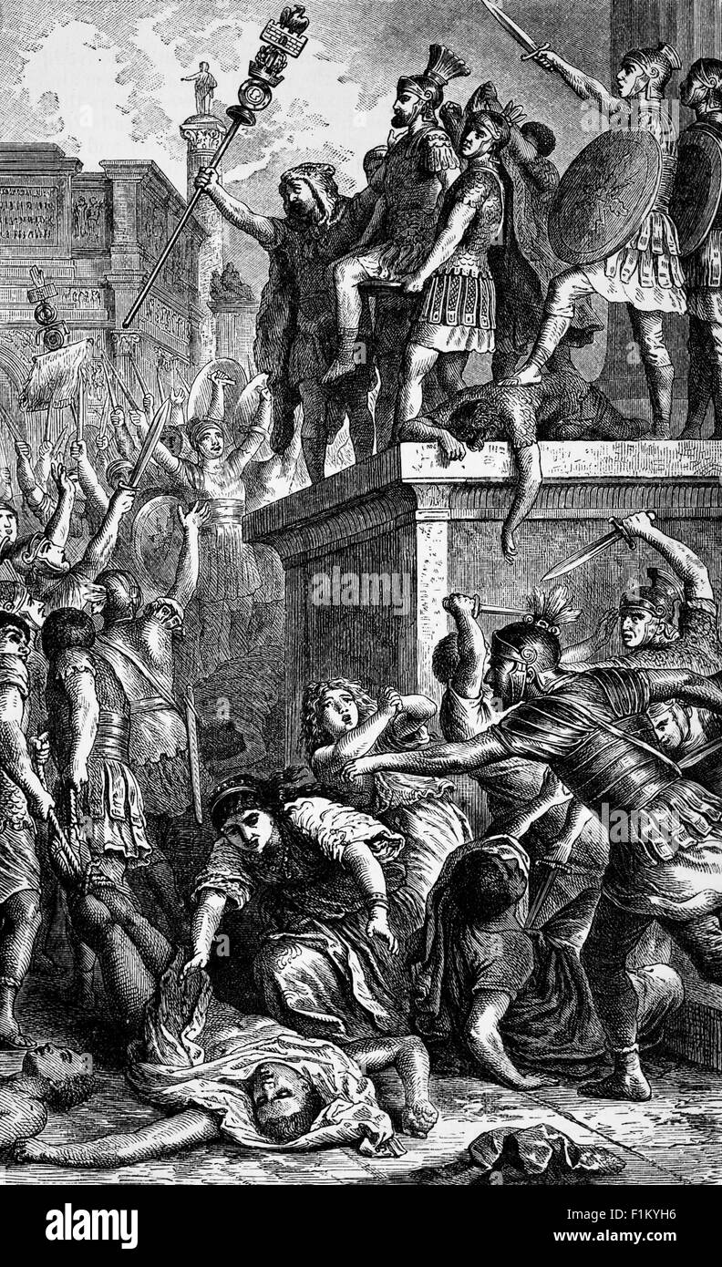 Prätorianische Garde proklamiert einen römischen Kaiser, ersten Jahrhundert n. Chr.. Die Prätorianische Garde war eine Eliteeinheit der kaiserlichen römischen Armee, deren Mitglieder als persönliche Leibwächter und Intelligenz für römische Kaiser dienten. Stockfoto